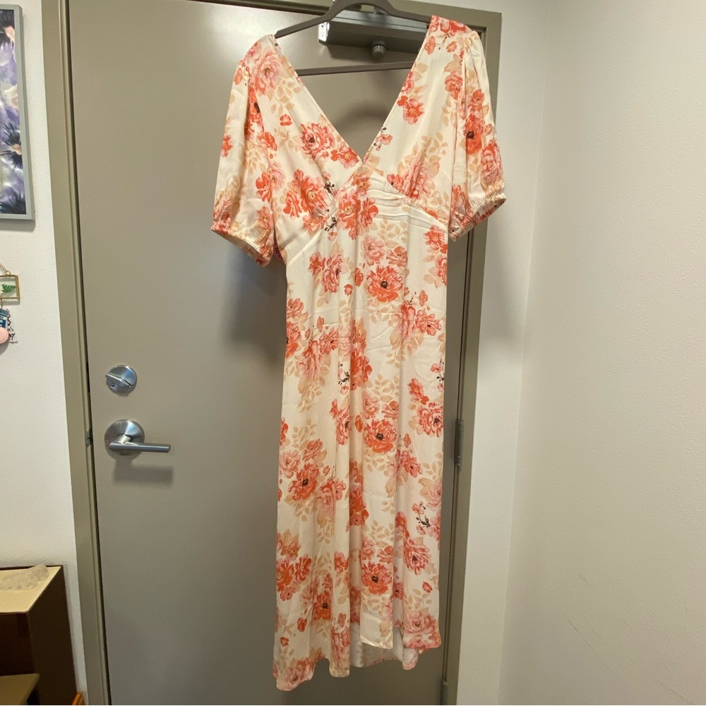 Kivari floral red and white midi dress